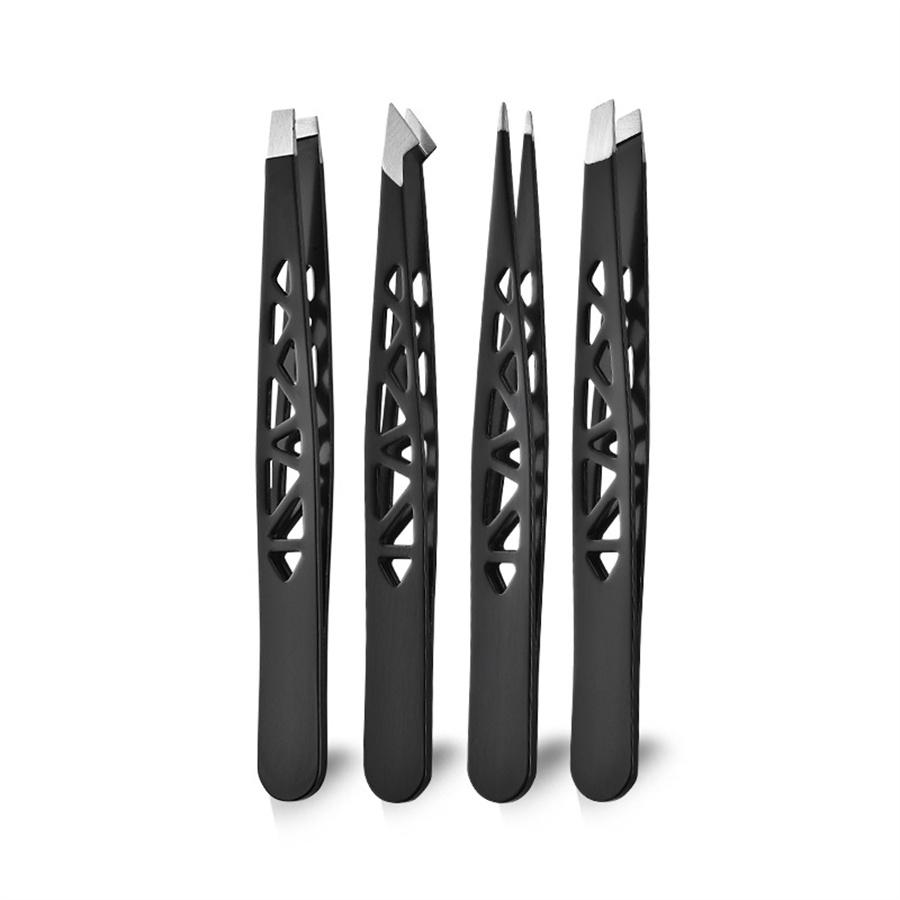 4 Pcs Set Stainless Steel Precision Tweezers Professional Angled Tips for Eyebrow Shaping Grooming Tweezers Gifts