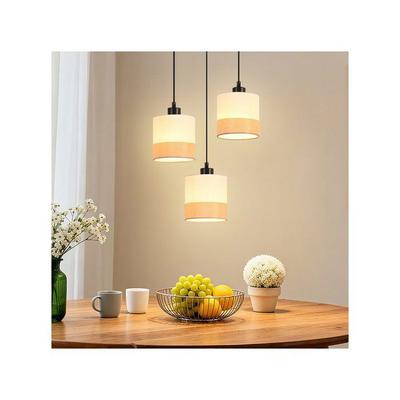 Pendant Light - NETTLIFE - Retro - 3 Bulbs - White Fabric Lampshade - E27 Socket