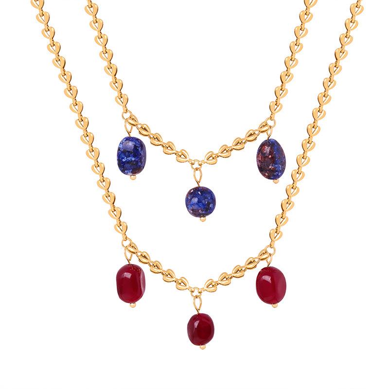 Elegante Collar con Colgante de Lapislázuli y Ágata en Acero de Titanio Chapado en Oro de 18 Quilates