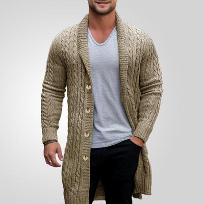 Nouveaux Vêtements Décontractés Polyvalents pour Homme, Pull Tricoté Mi-long pour Homme, Cardigan en Laine à Fleurs Torsadées à Aiguilles Épaisses