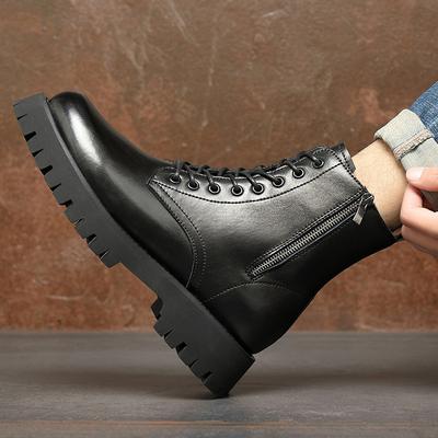 Herbst- und Winter Samt Baumwolle Martin Stiefel Herren Leder Dicksohlige Mittel- und Hohe Chelsea Lederstiefel Herren Reißverschluss Workwear Trendschuhe