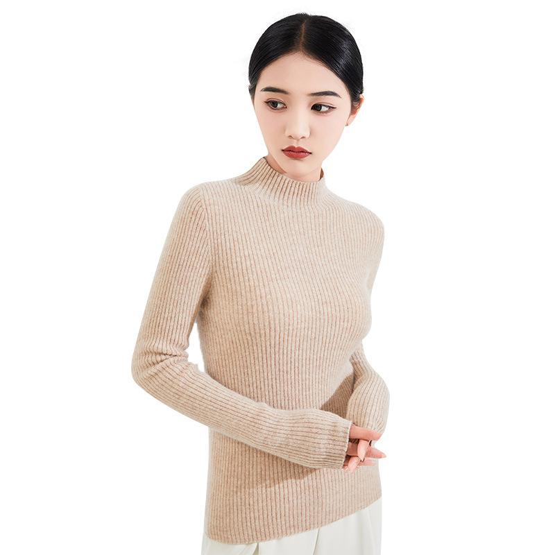 Dámská pletená košile s polovysokým výstřihem a dlouhým rukávem na podzim a zimu Nový dámský svetr s pulovrem lze nosit zevně