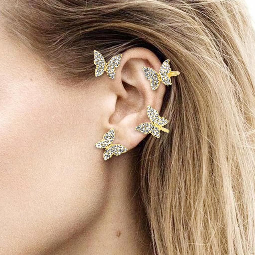 Manschettenohrring Schmetterling Französischer Stil Funkelnder Ohrclip Metall Elegant Mode für Mädchen Frauen
