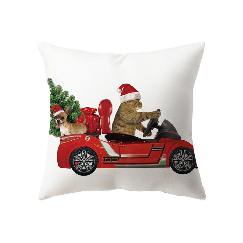 Christmas Theme Cute Christmas Elk Print Pattern Cushion Cover Home Living Room Sofa Decoration Polyester Pillow Pillow Cover