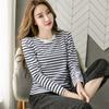 2024 Women's Loose-Fit Striped Long-Sleeve Cotton T-Shirt for Spring & Autumn, Age-Reducing, Plus-Size Slimming Top.