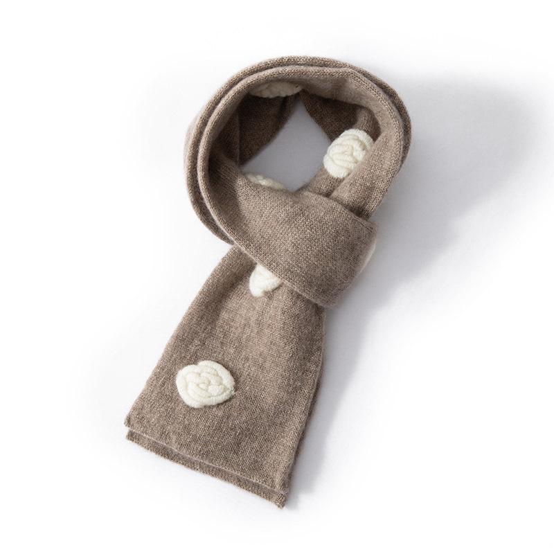 Unisex 100% Cashmere Camellia Flower Neck Warmer Scarf