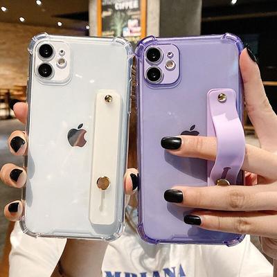 Custodia trasparente per telefono con cinturino da polso per iPhone 11 13 14 15 16 Pro Max XR XS Max X 7 8 Plus 13 12 Pro Cover posteriore morbida di colore fluorescente