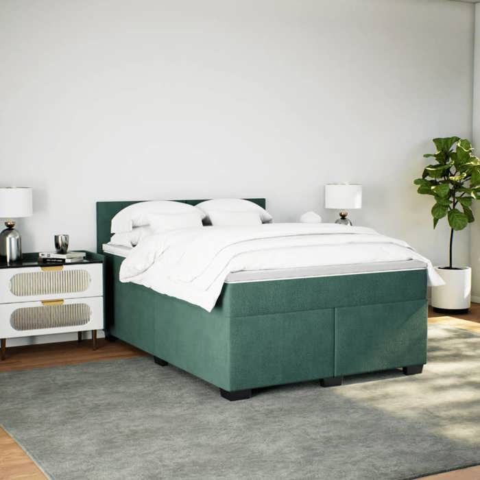 VidaXL Slatted Bed Base and Mattress Dark Green 140x200cm Velvet 3286327