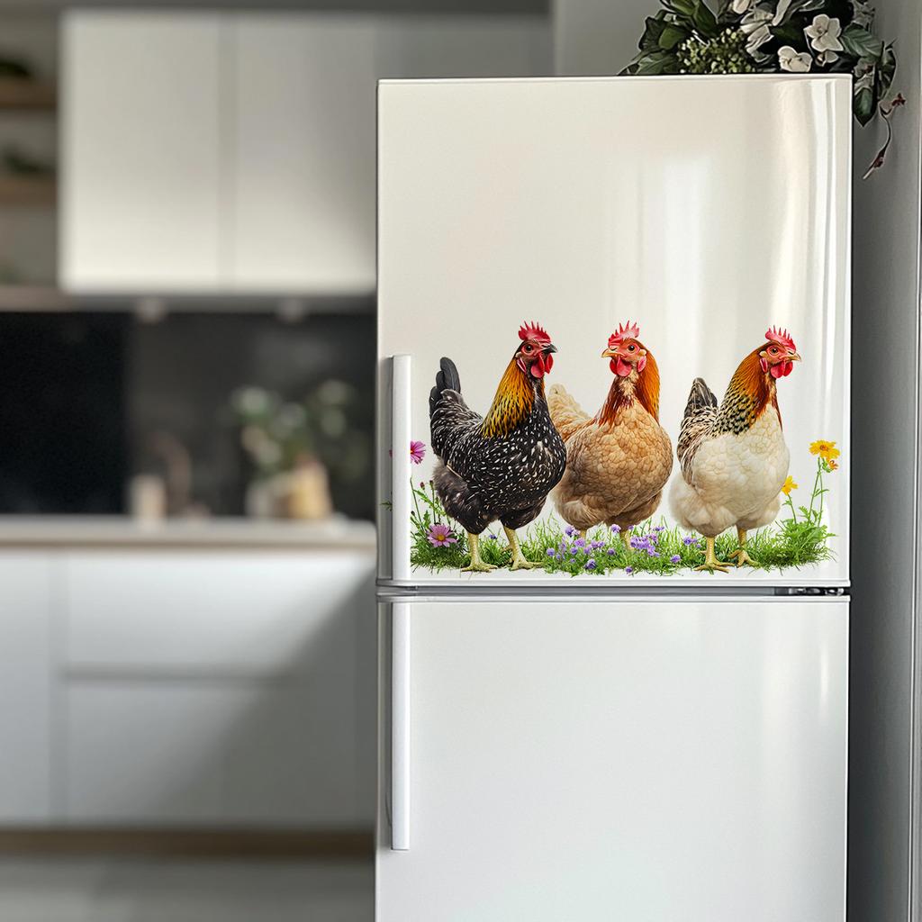 Countryside Chickens & Flowers Fridge Magnets, Farmhouse Wall Decals for Home Decor, Self-Adhesive