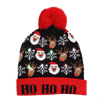 LED Christmas Hat Light Up Knitted Knit Beanie Adults Kids Cap