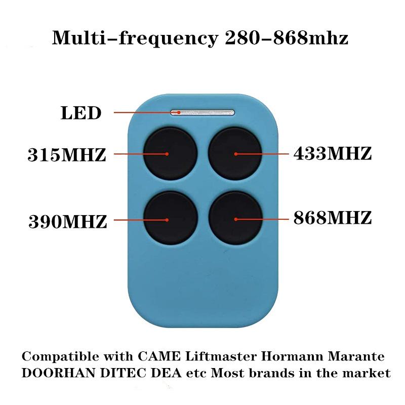 Universal Multi-Frequency Garage Door Remote Control, 280-868MHz, compatible with 310/315/433/868MHz systems.