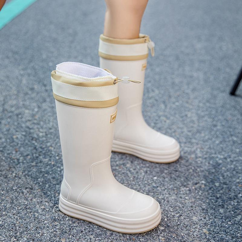 Rain shoes women's adult fashion long tube water shoes women's velvet warm rain boots waterproof and non-slip kitchen rubber shoes wear-resistant