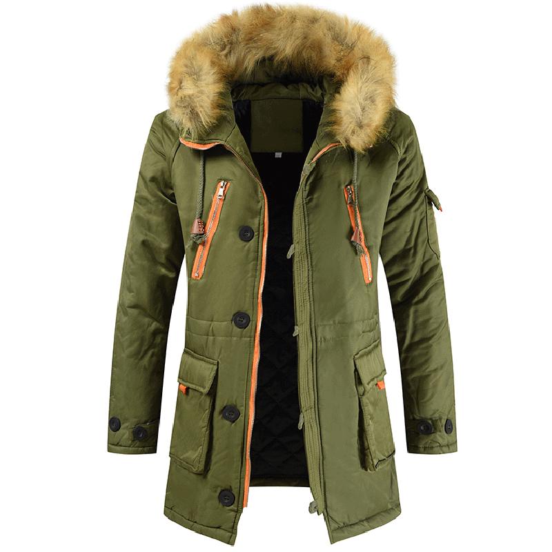 Luxurious Mens Trench Coat With Fur Hood Warm Winter Parka For Outdoor Adventures