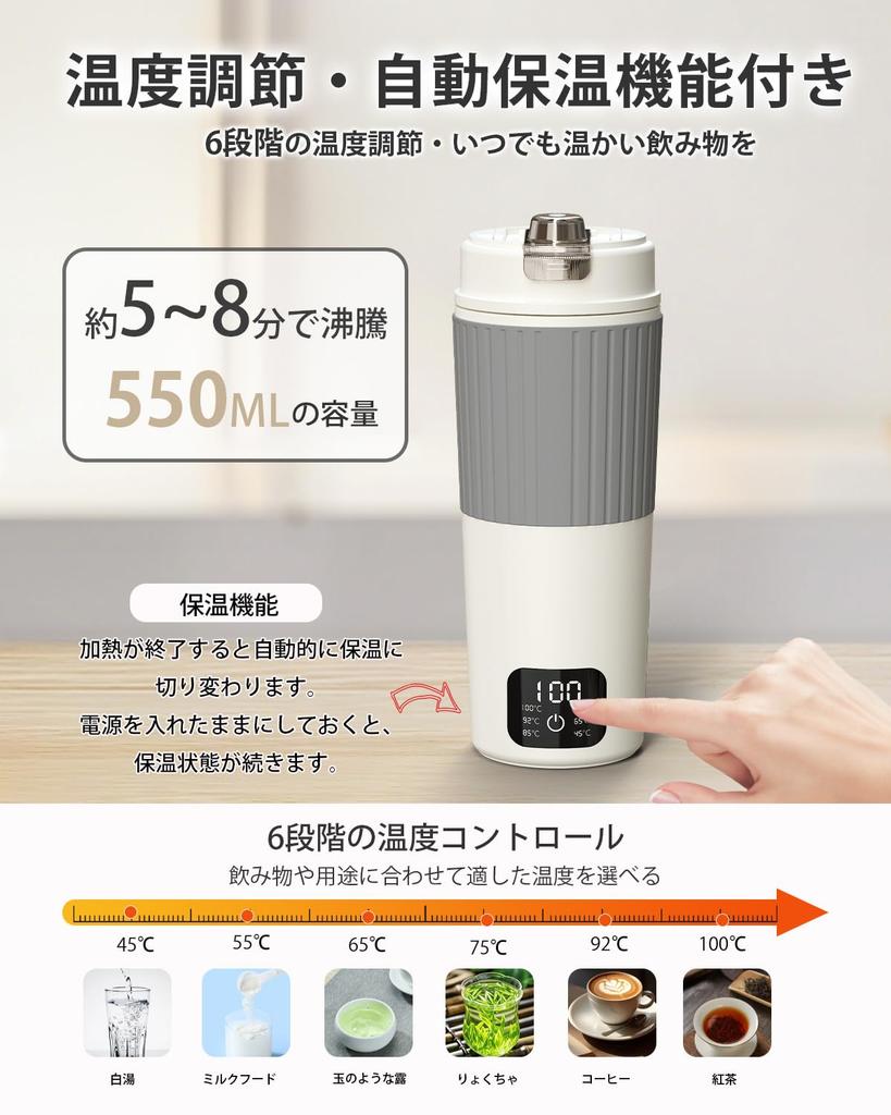 Aliliy Portable Electric Kettle, 550ml Large Capacity, International Voltage, 6 Temperature Settings, Automatic Keep Warm, 400W Fast Boiling, Small Si