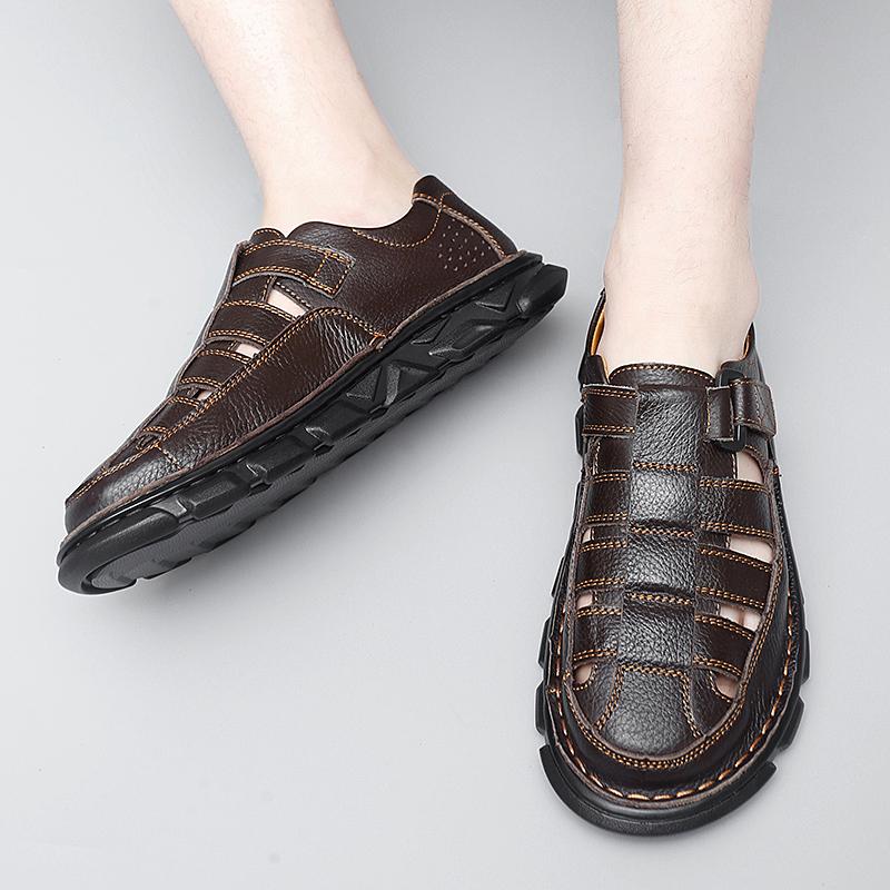 Summer Beach Sandals Men's Comfortable Soft Men Genuine Leather Slip-on Casual Sandals Fashion Men Outdoor Slippers Shoes 38-47