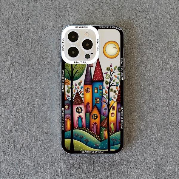 Hand Painted Forest House Clear Phone Case For Iphone 13 12 Pro Max 15 14 Pro Max Plus 11 X XR XS 7 8 Plus SE2 Transparent Cover