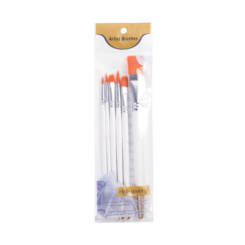 Cross-border White Handle Nylon Bristle Brush Set for Oil, Gouache, and Watercolor Painting 6-piece Brush Set белый