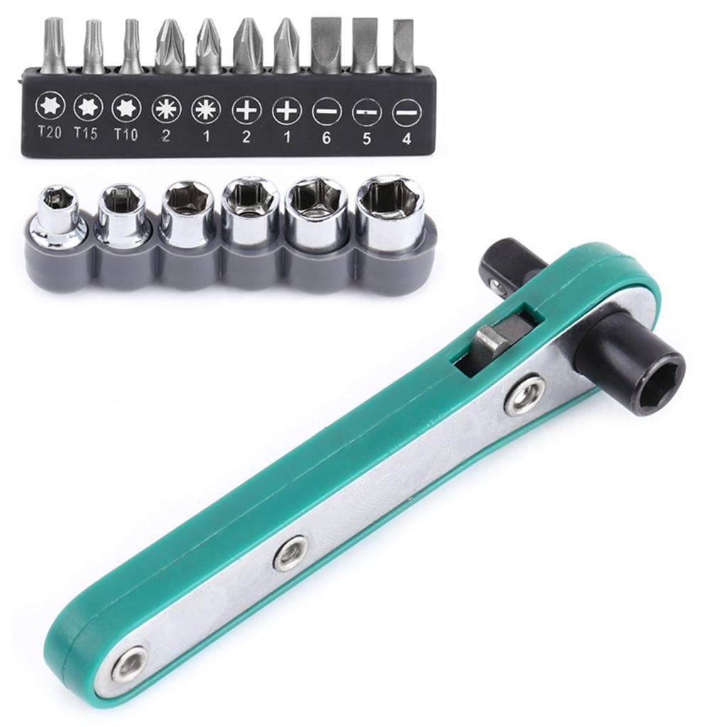 1 4  Wrench Screwdriver Ratchet Handle with Interchangeable Driver Bits and Sockets