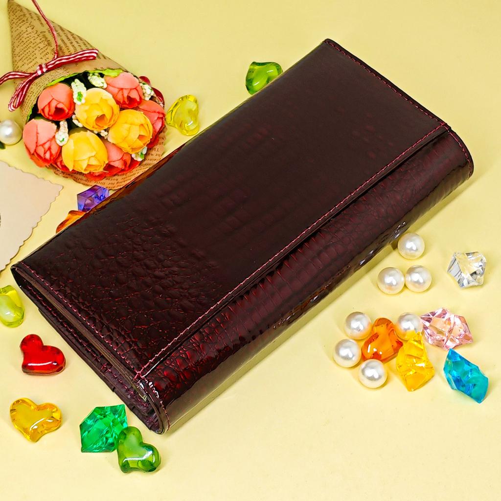 Ruská ozonová magnetická přezka dámská lakovaná kožená peněženka s dlouhým vlasem na mnoho karet dámská kapsička na mince spojka