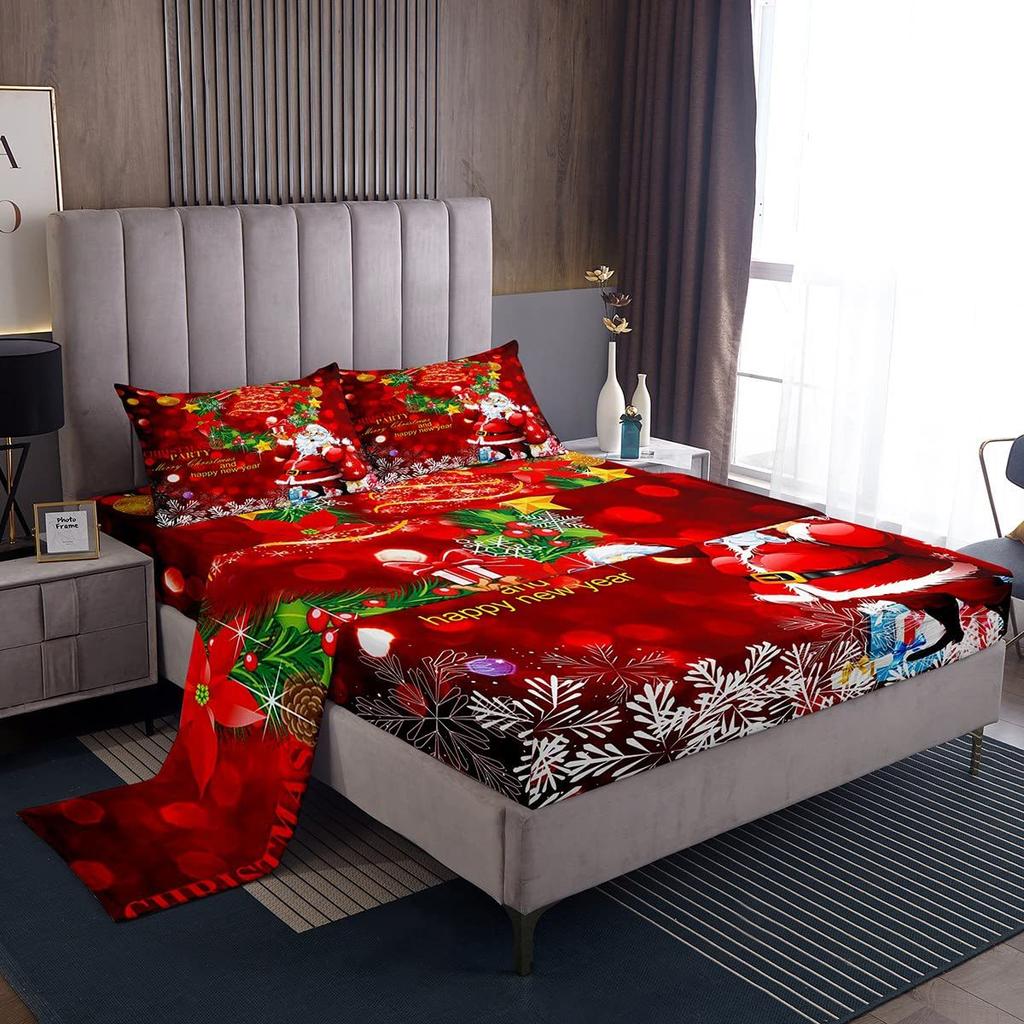 Christmas atmosphere theme pattern mattress four-piece bedding set bedroom dormitory bedding decoration