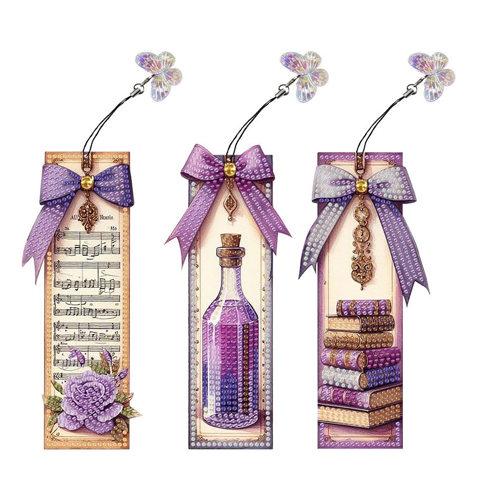 3Pcs Special Shape Rose Bouquet DIY Bookmarks Diamond Painting Kits Diamond Art Bookmark with Pendant for Kids Adults Beginners