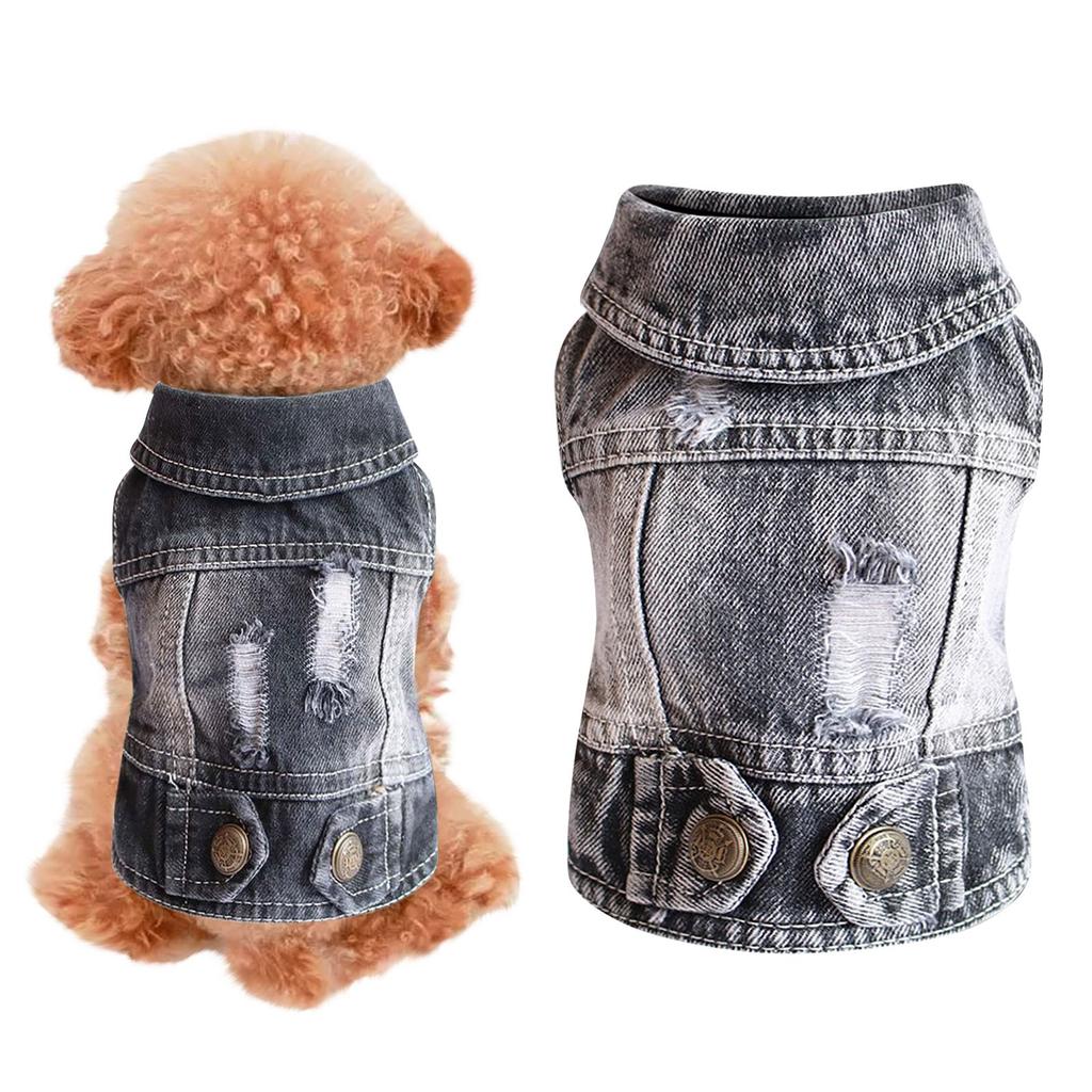 Denim Vest Jacket T-Shirt Cute Puppy Clothes, Comfortable Cool Clothing For Small Dogs