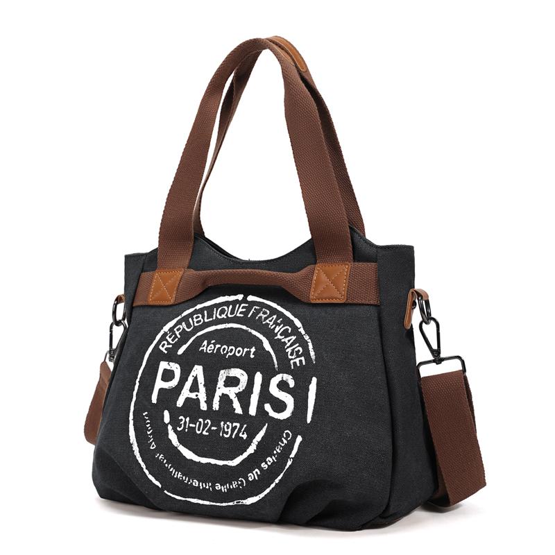 Women's Vintage Minimalist Paris Letter Print Commuter School Travel Small Crossbody Bag Handbag Tote Bag Large Capacity with Zipper Shoulder Bag