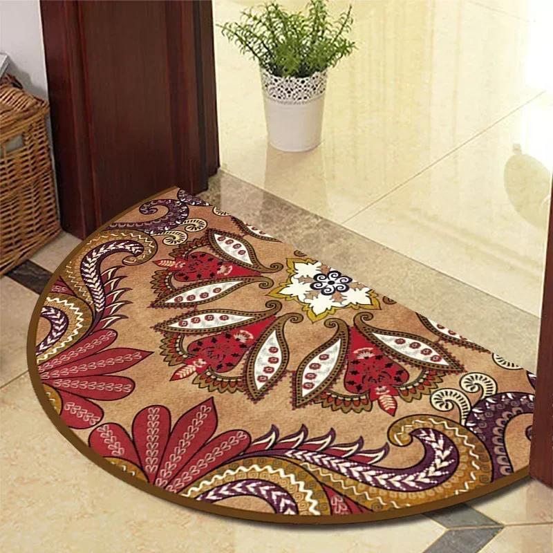 1PC Retro Door Rug Semi-circular Floor Mat Entrance Door Rugs Non-slip Absorbent Bathroom Mat Room Home Decoration Hogar Tapete