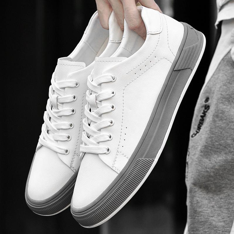 Men's Low-Top White Cowhide Sneakers - Versatile Casual Youth Style for Spring and Autumn