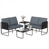 4 Piece Outdoor Garden Set With 2 Two Seater Sofas 2 Glass Tables Cushions Removable Covers And Pockets Gray