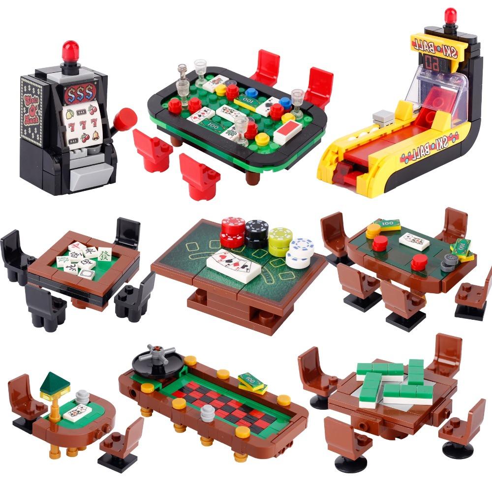 MOC City Poker Table Building Blocks Slots Ski Ball Game Console Chess Cards Game Machine Room Scene Bricks Toys Gift