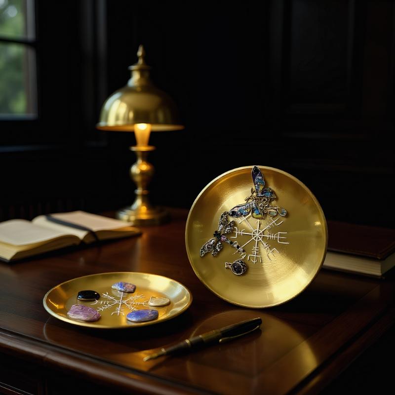14cm Stainless Steel Plate Candlestick Ceremonial Ornament Engraving Plate Nordic Compass Crystal Storage Round Plate