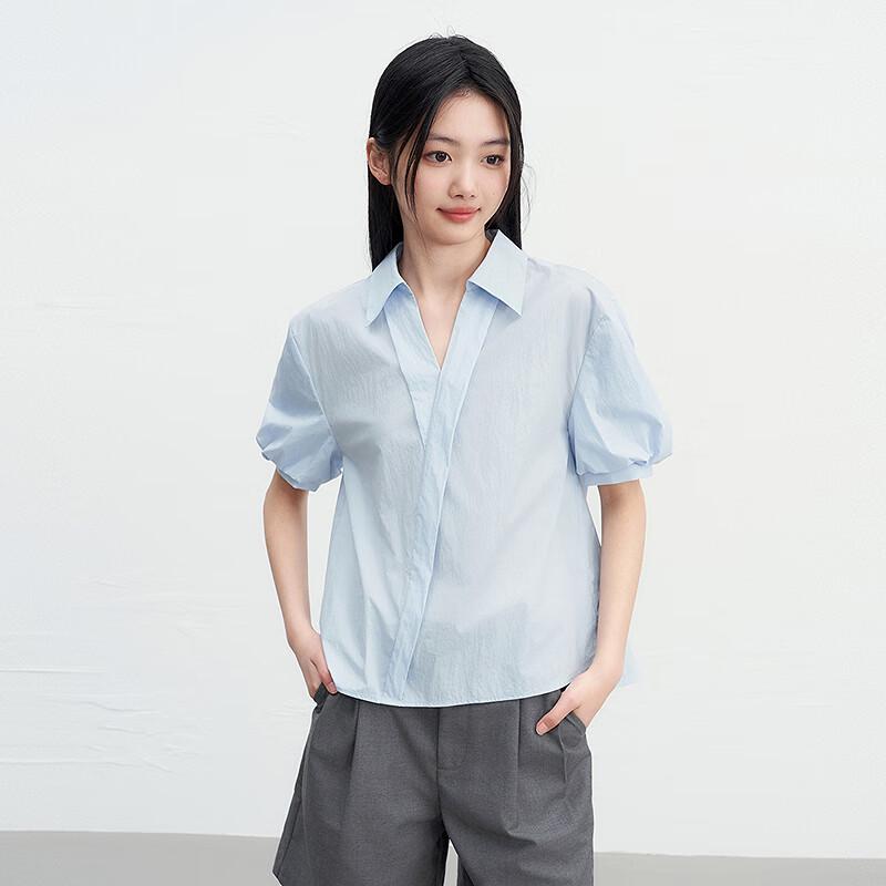Ledin Simple V-Neck Puff Short Sleeve Blouse 38