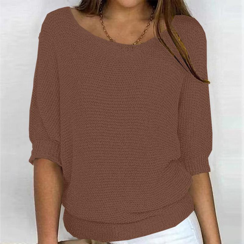 2026 Women's Solid Color Round Neck Knitwear Three-Quarter Sleeve Top