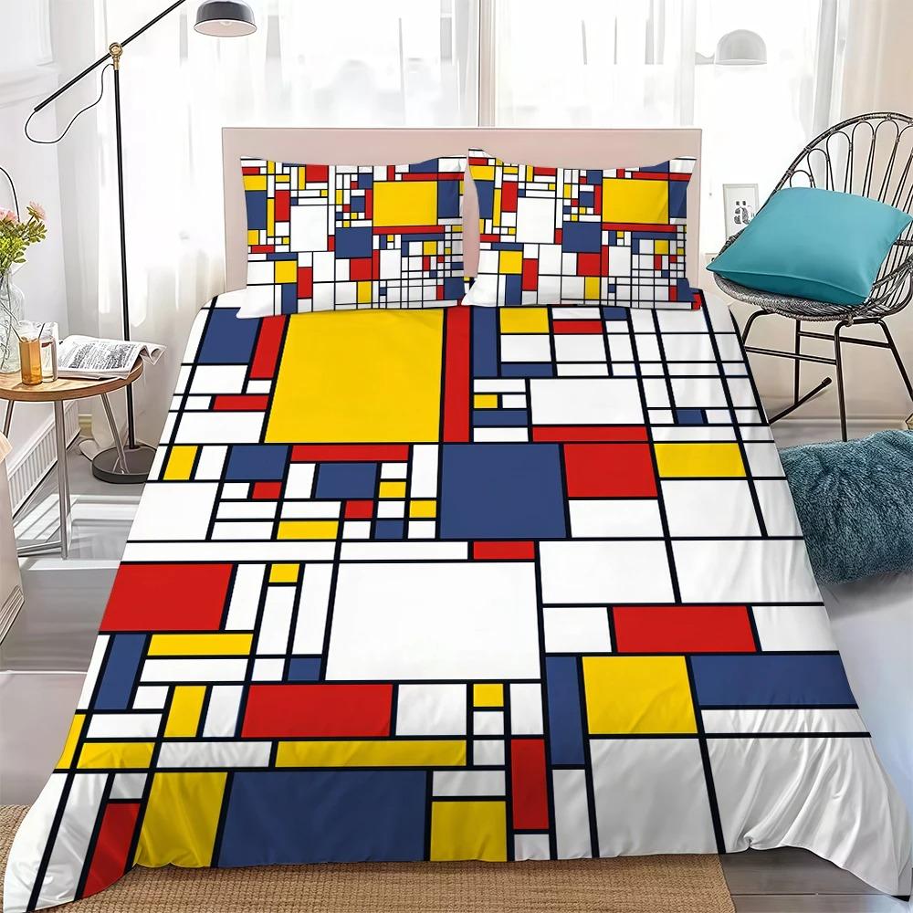 Aesthetic Art P-Piet-Mondrian Bedding Set Aesthetic Art Duvet Cover Double Twin Full Queen King Adult Kids Bedclothes Quilt Cove
