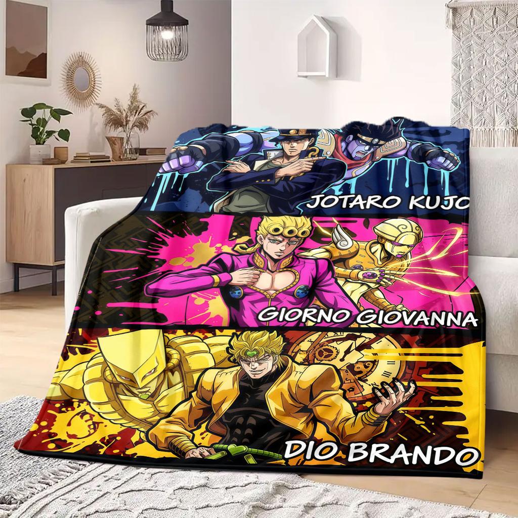 JOJO New 2D Print Flannel Blanket, Anime Graphic for Sofa Bed, Cozy Travel Picnic Essentials Wrap_LIAN