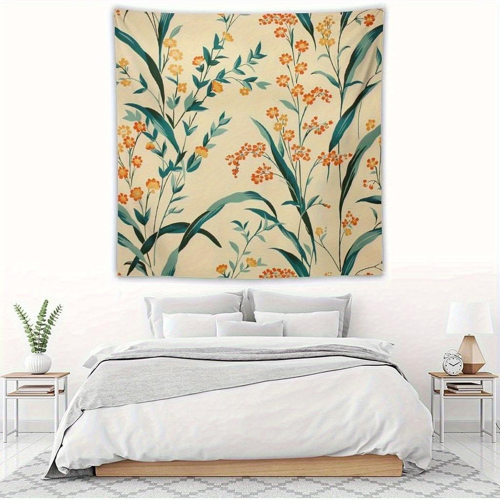 1 Piece Farmhouse Floral Garden Tapestry Wall Hanging - Vibrant corn green and orange floral pattern for bedroom, living room