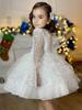 Children's Black French Puff-Sleeve Birthday Dress for Girls' Fashion Show, Host, or Piano Performance
