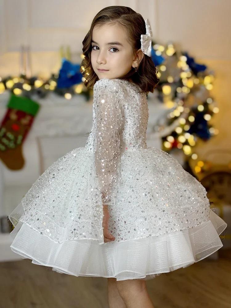 Children's Black French Puff-Sleeve Birthday Dress for Girls' Fashion Show, Host, or Piano Performance