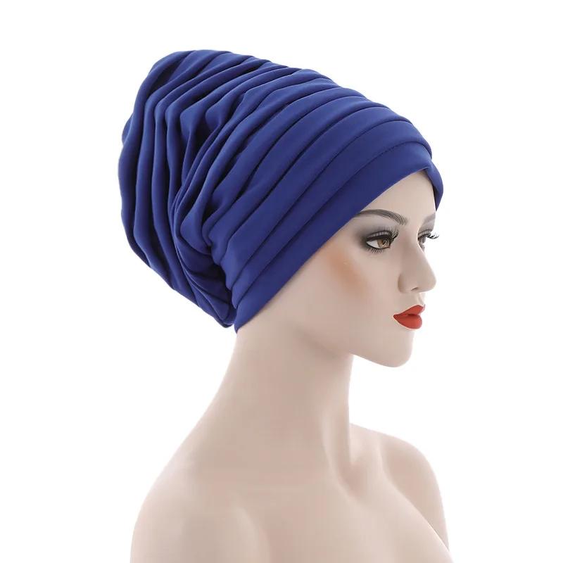 New Candy Color Head Wraps Muslim Hijab Bonnets Fashion Headwear Pleated Turban Cap for Women African Auto Geles Aso Oke Headtie