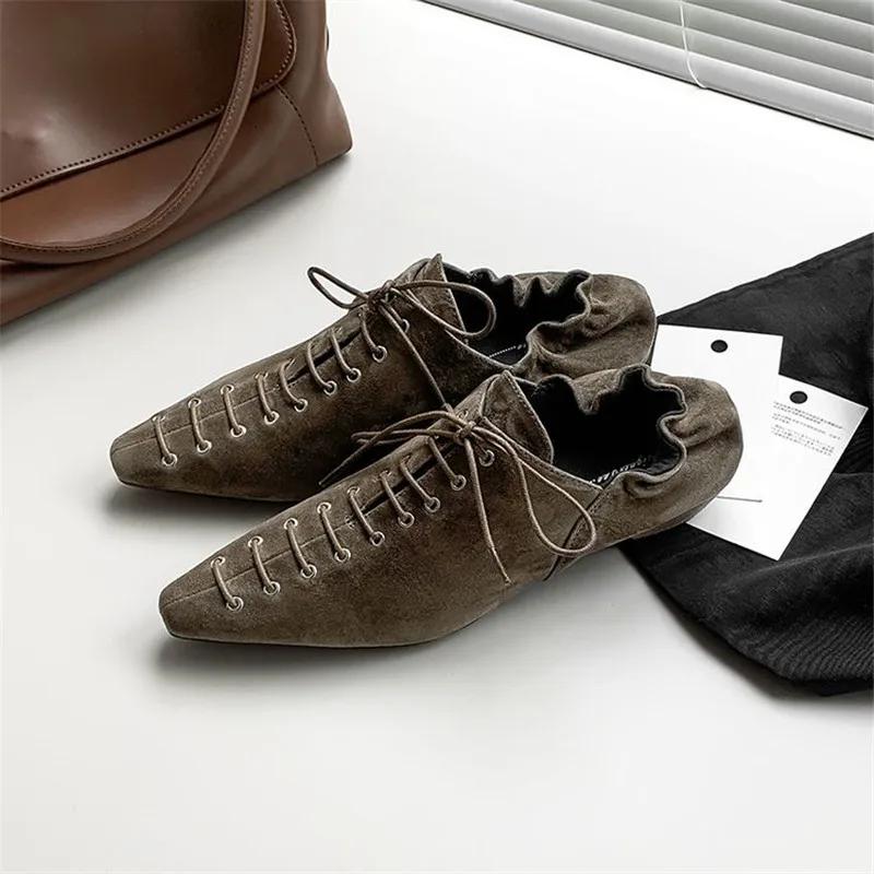 Fashion New Spring Sheep Leather Woman Shoes Square Toe Women Pumps Shoes for Women Chunky Heel Lace Loafers Fashion Gladiator Shoes