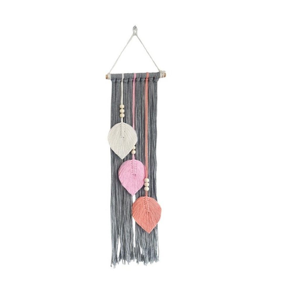 

Aesthetic Boho Style Leaf Macrame Wall Hanging 66x20cm Cotton Rope Handmade Woven Ornament Boho Wall Art Home Wedding Decor серый