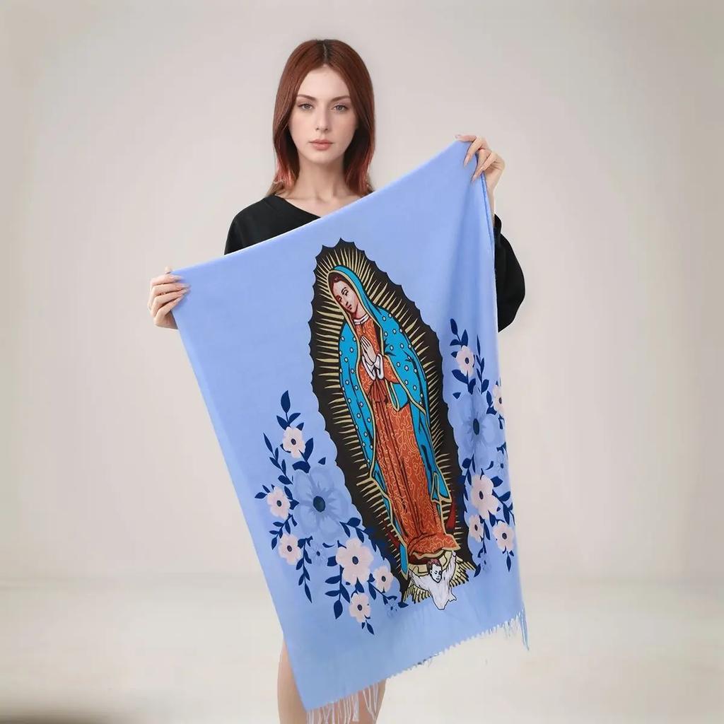 Printed Virgin Mary Of Guadalupe Scarf Men Women Winter Fall Warm Scarves Mexico Catholic Saint Shawl Tassels Wrap
