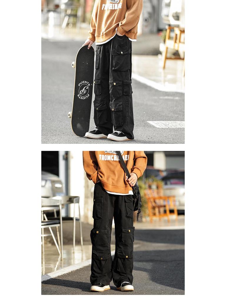 Men's Retro Casual Loose Fit Wide-Leg Multi-Pocket Overalls