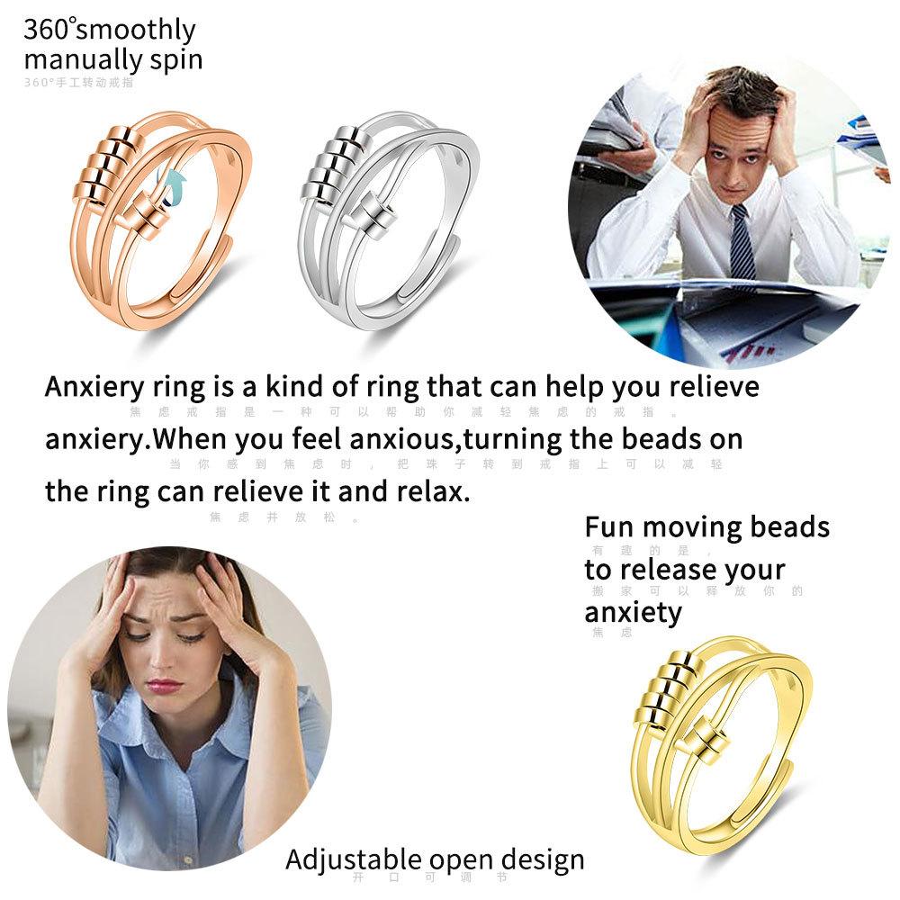 Fidget Spinner Rings for Women Crystal Flower Sun Star Moon Beads Anti Stress Anxiety Ring Rotatable Jewelry