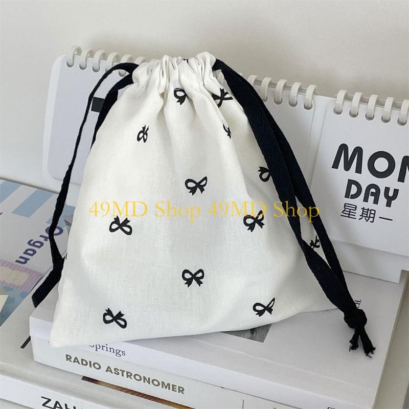49MD Drawstring Bag Small Gift Portable Cosmetic Bag Drawstring Storage Bag Bows Makeup Bag