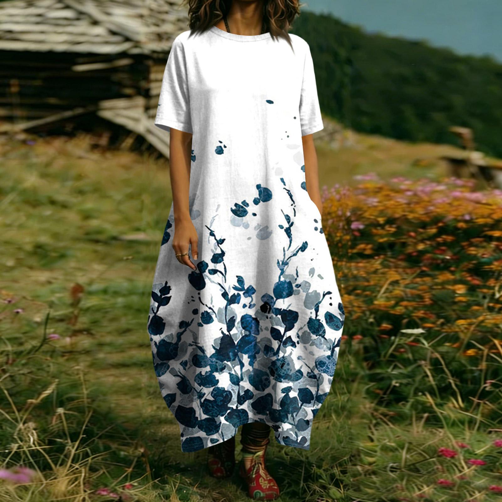 

Жіноча Модна Кольорова Сукня З Коротким Рукавом З Кишенею XL білий