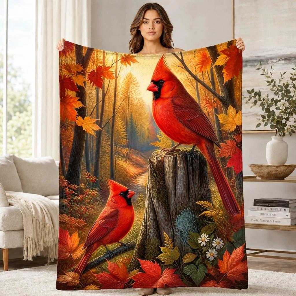 Autumn Cardinal Pair Coral Fleece Blanket