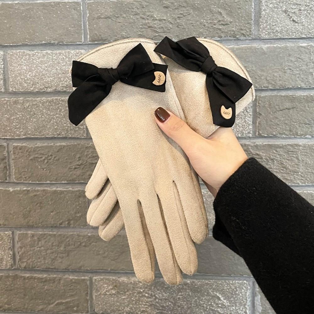 Soft Women Anti-cold Mittens Bow Windproof Finger Mittens 2 Finger Flip Gloves  Winter