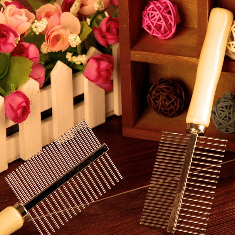 Pet Hair Grooming Accessories Wooden Handle Cat Dog Hair Comb Stainless Steel Pet Massage Hair Trimmer Comb Easy Cleaning Brush